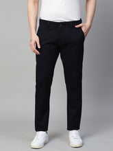 Genips Men's Navy Cotton Stretch Caribbean Slim Fit Solid Trousers
